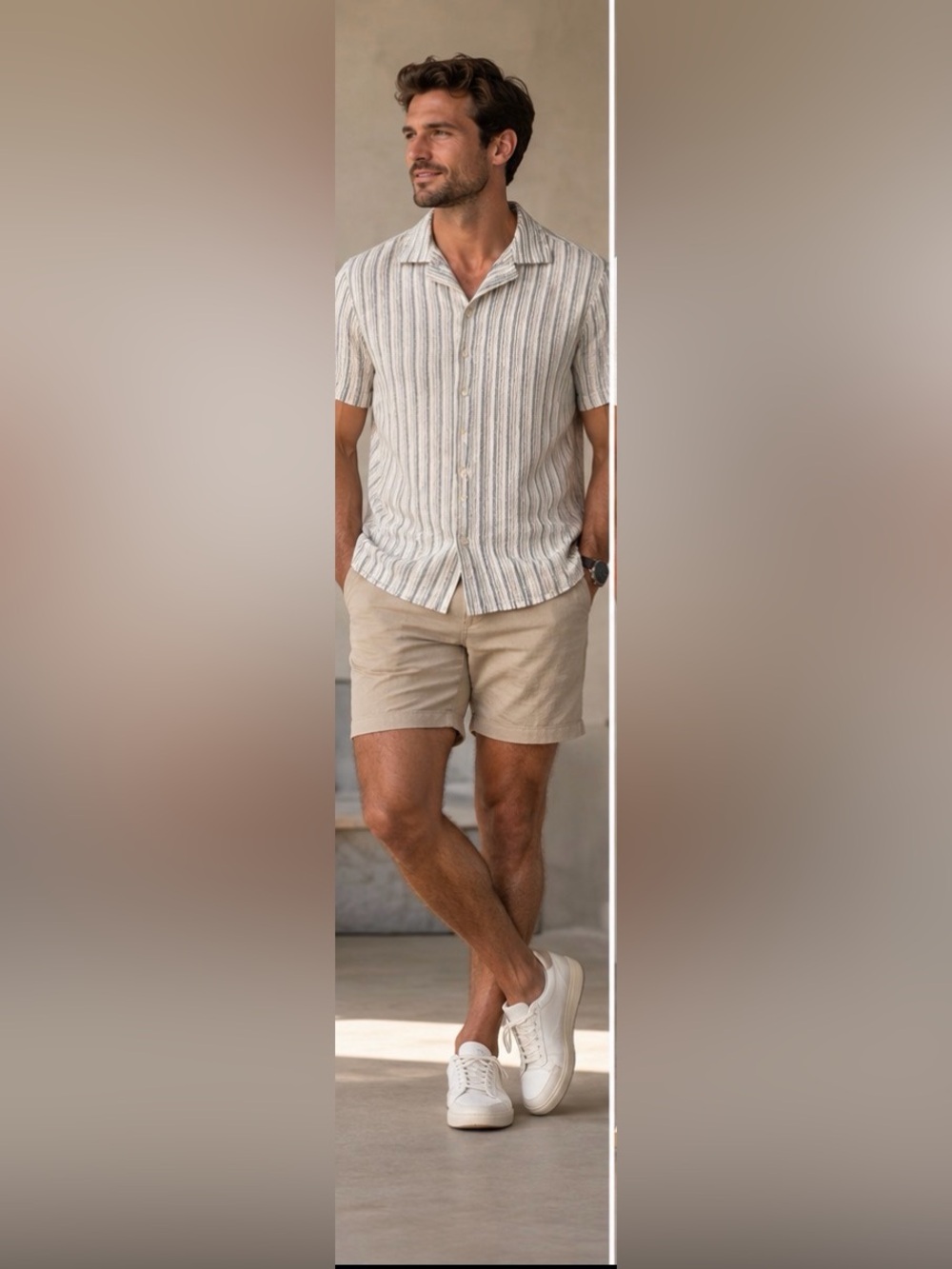 Cactus Cream & Beige Striped Short-Sleeve Button-Down